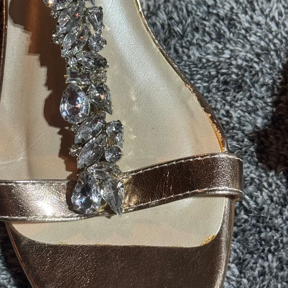David's Bridal Mina Champagne Rhinestone Wedge Sandals Size 7M